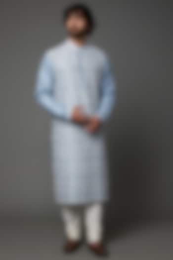 Mineral Blue Embroidered Kurta Set by Dhruv Vaish