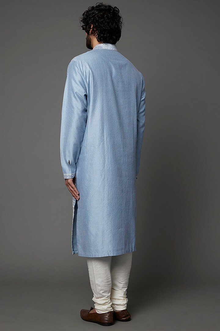 Mineral Blue Embroidered Kurta Set by Dhruv Vaish at Pernia's Pop Up Shop