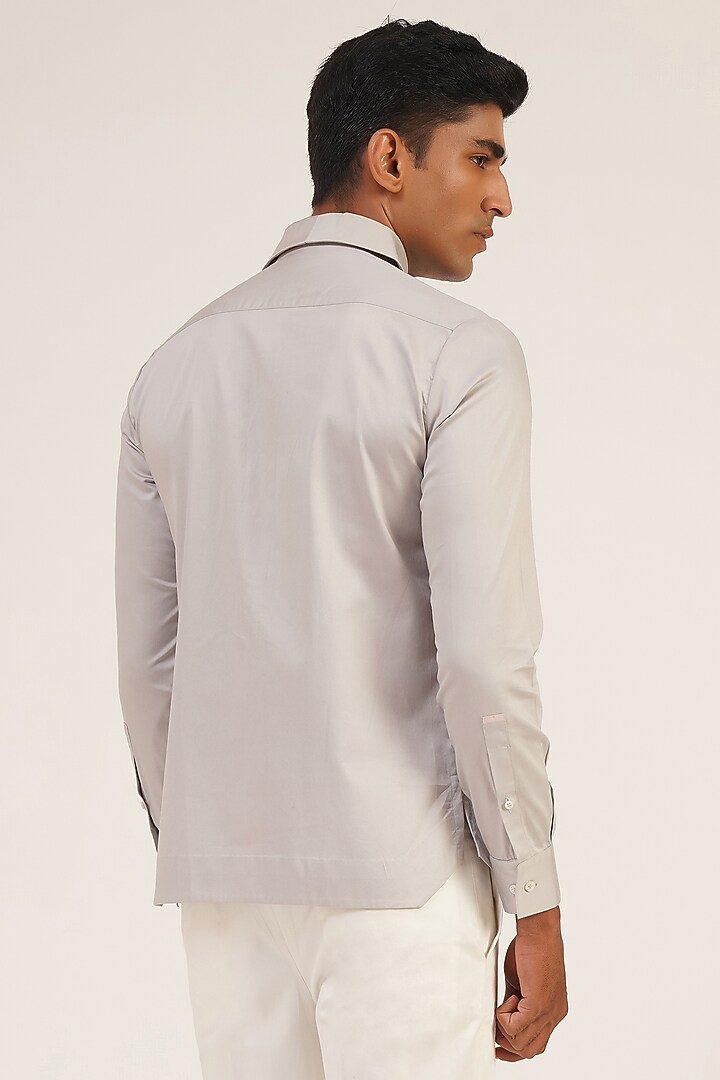 Silver Grey Cotton Satin Party Wear Shirt by Dhruv Vaish at Pernia's Pop Up Shop