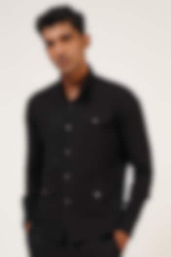 Black Cotton Linen Shirt by Dhruv Vaish