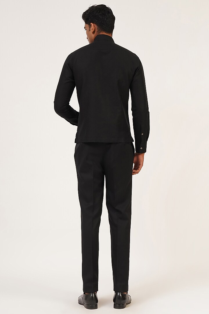 Black Cotton Linen Party Wear Shirt by Dhruv Vaish at Pernia's Pop Up Shop