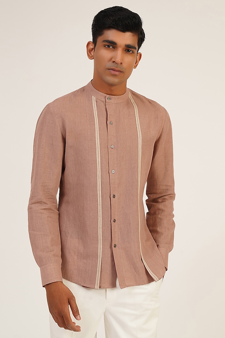 Onion Pink Handloom Cotton Shirt by Dhruv Vaish