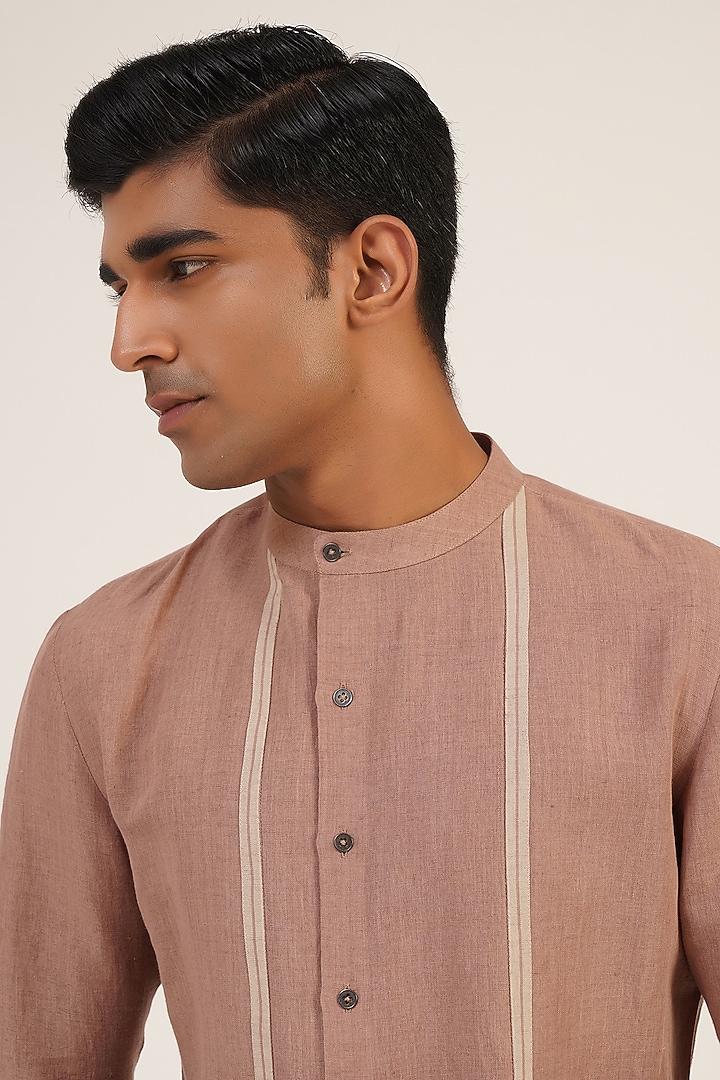 Onion Pink Handloom Cotton Party Wear Shirt by Dhruv Vaish at Pernia's Pop Up Shop