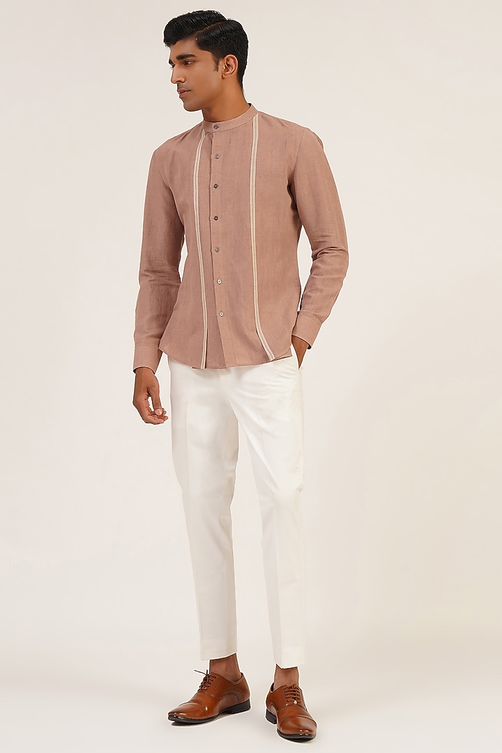 Onion Pink Handloom Cotton Party Wear Shirt by Dhruv Vaish at Pernia's Pop Up Shop