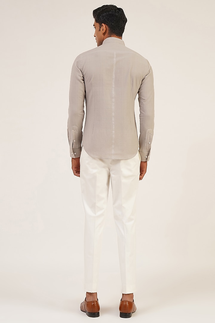 Silver Grey Cotton Satin Party Wear Shirt by Dhruv Vaish at Pernia's Pop Up Shop