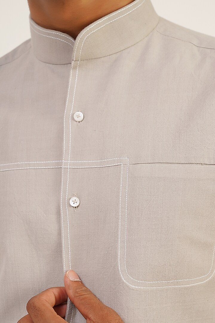 Silver Grey Cotton Satin Party Wear Shirt by Dhruv Vaish at Pernia's Pop Up Shop