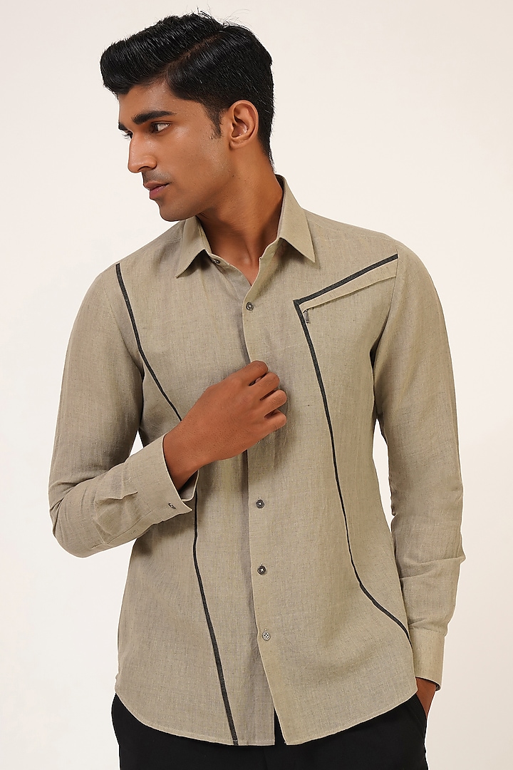 Light Sage Handloom Cotton Shirt by Dhruv Vaish