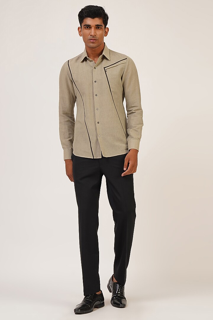 Light Sage Handloom Cotton Party Wear Shirt by Dhruv Vaish at Pernia's Pop Up Shop