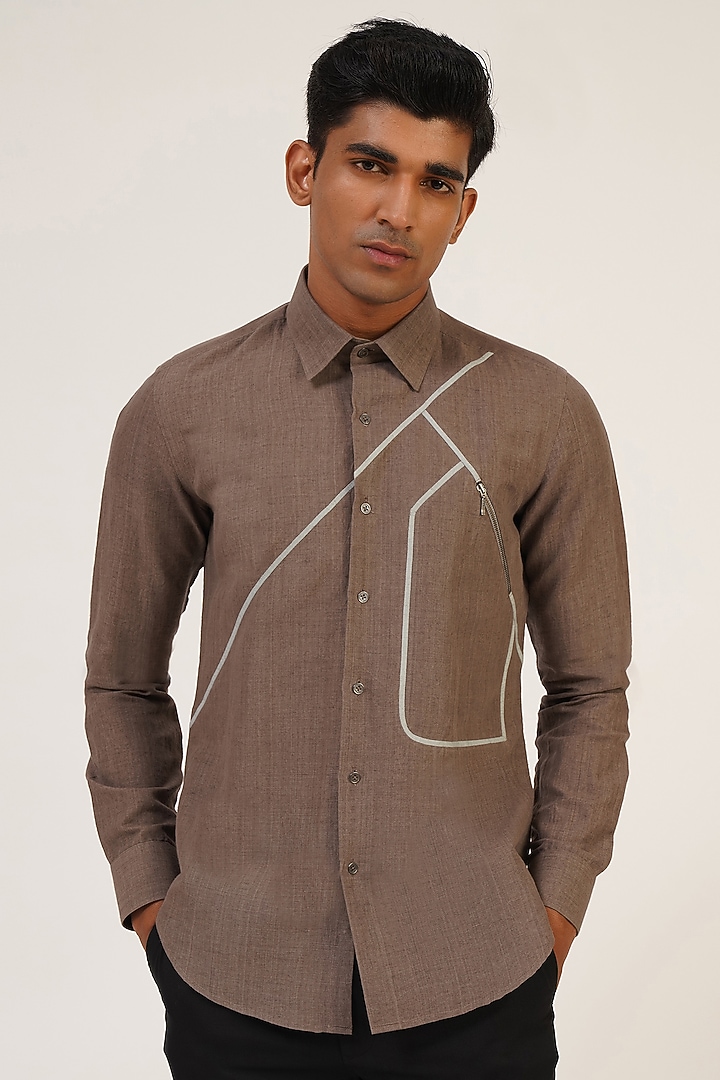 Walnut Handloom Cotton Party Wear Shirt by Dhruv Vaish at Pernia's Pop Up Shop