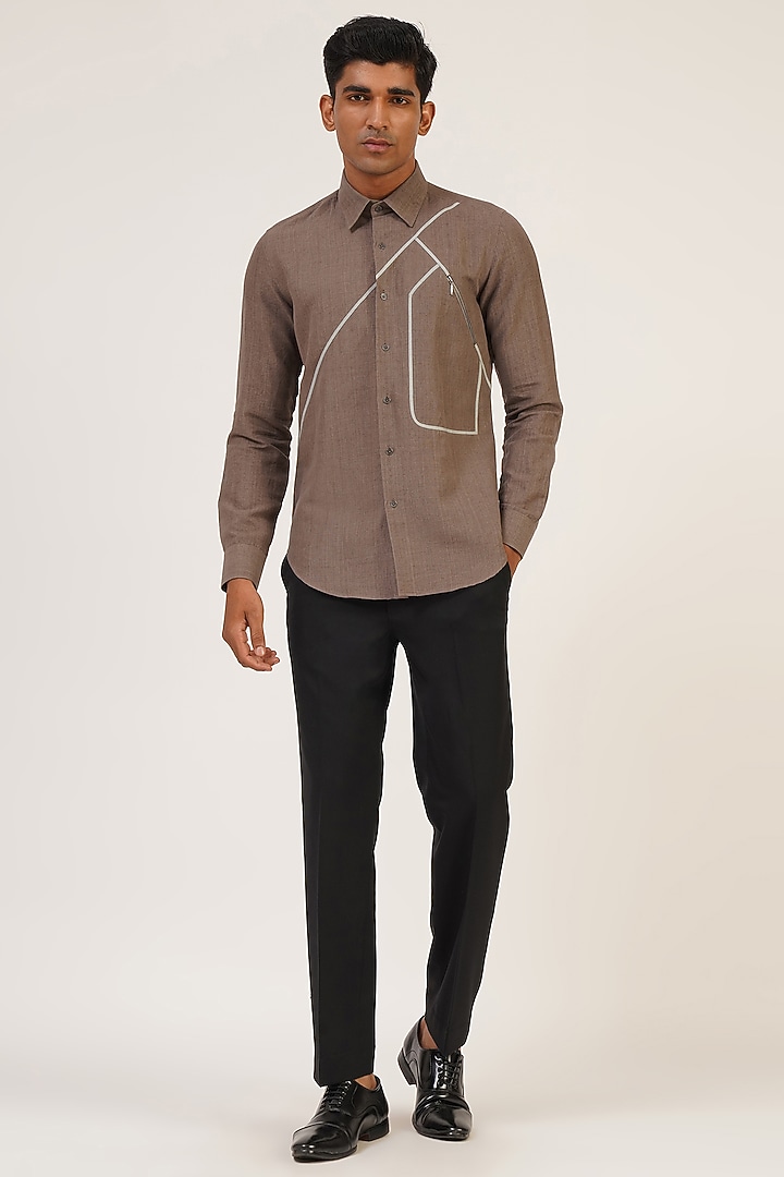 Walnut Handloom Cotton Party Wear Shirt by Dhruv Vaish at Pernia's Pop Up Shop