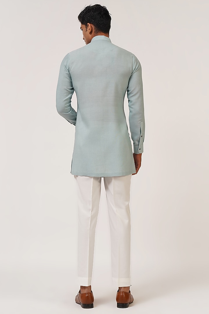 Powder Blue Silk French Knot Embroidered Nehru Jacket Set by Dhruv Vaish at Pernia's Pop Up Shop