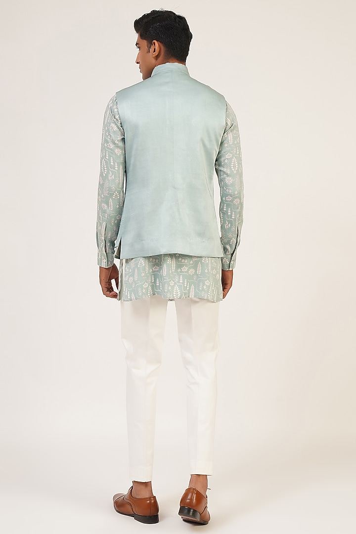 Powder Blue Viscose Satin Nehru Jacket Set by Dhruv Vaish at Pernia's Pop Up Shop