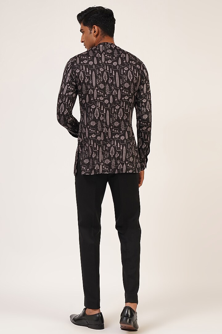 Black Viscose Satin Nehru Jacket Set by Dhruv Vaish at Pernia's Pop Up Shop
