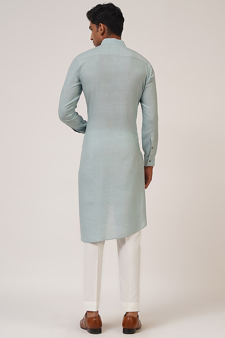 Powder Blue Cotton Silk Asymmetrical Kurta Set by Dhruv Vaish at Pernia's Pop Up Shop