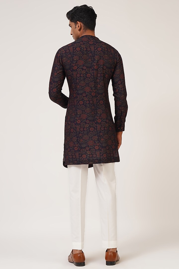 Midnight Blue Cotton Silk Printed Kurta Set by Dhruv Vaish at Pernia's Pop Up Shop