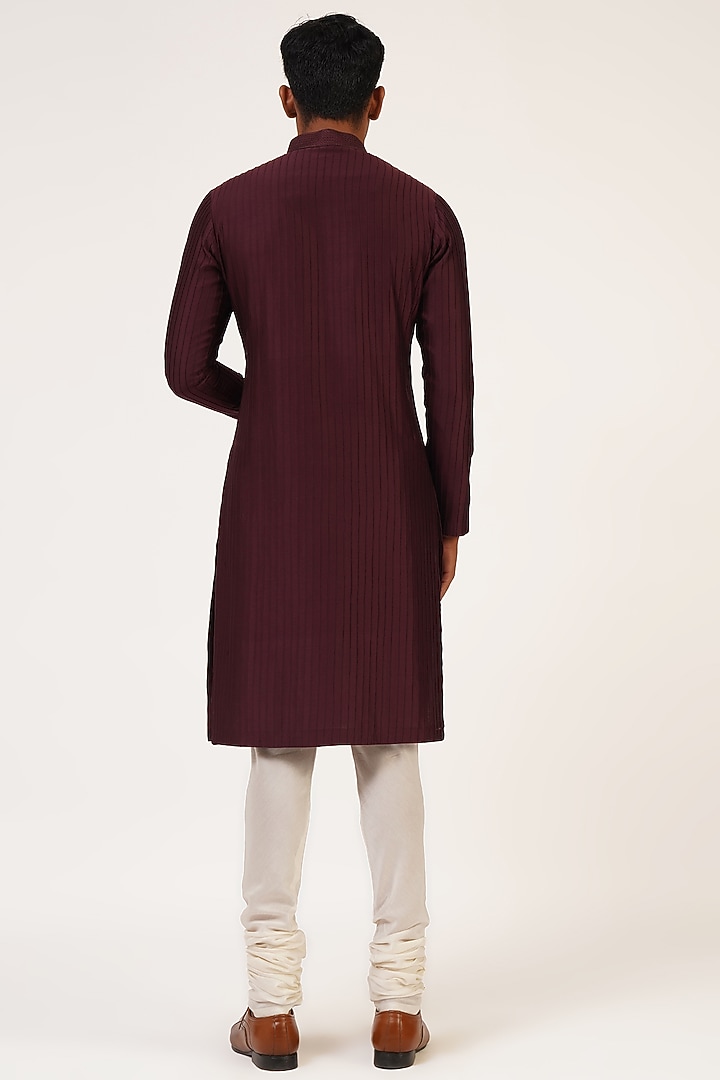 Old Mauve Cotton Silk Chanderi Printed Kurta Set by Dhruv Vaish at Pernia's Pop Up Shop