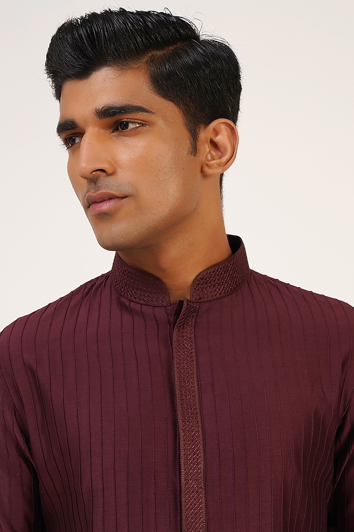 Old Mauve Cotton Silk Chanderi Printed Kurta Set by Dhruv Vaish at Pernia's Pop Up Shop