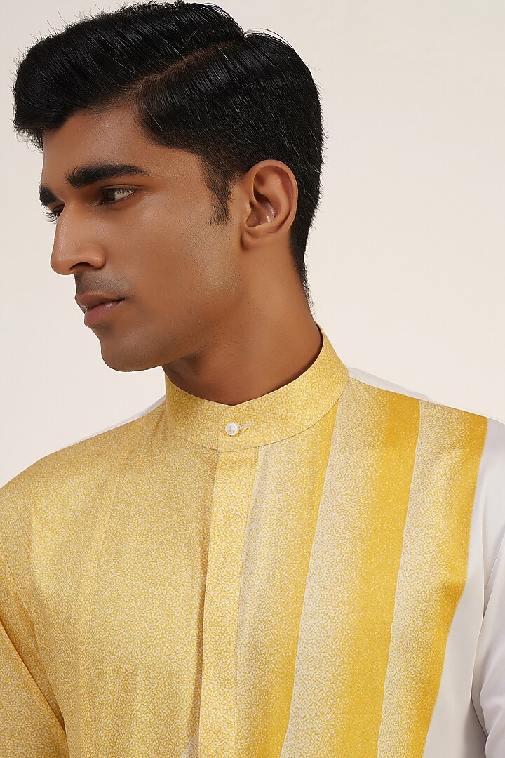 Marigold Cotton Silk Chanderi Thread Embroidered Kurta Set by Dhruv Vaish at Pernia's Pop Up Shop