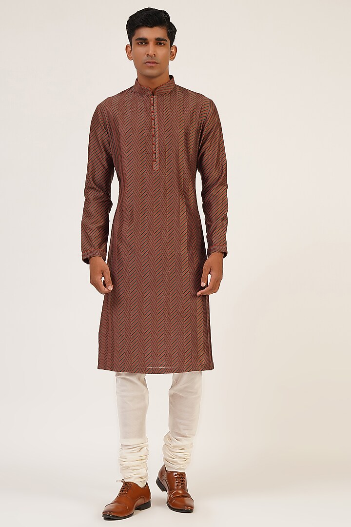 Brown Cotton Silk Chanderi Printed Kurta Set by Dhruv Vaish at Pernia's Pop Up Shop