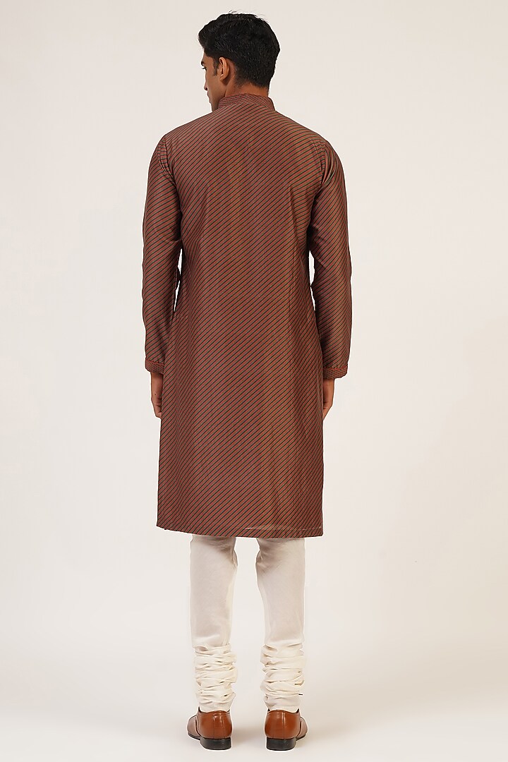 Brown Cotton Silk Chanderi Printed Kurta Set by Dhruv Vaish at Pernia's Pop Up Shop
