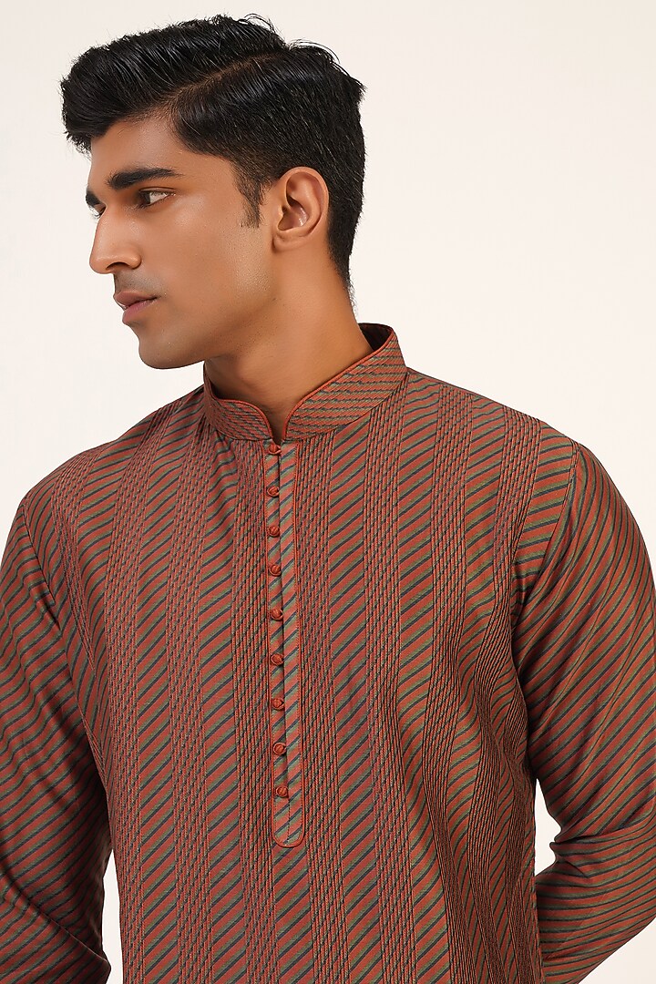 Brown Cotton Silk Chanderi Printed Kurta Set by Dhruv Vaish at Pernia's Pop Up Shop