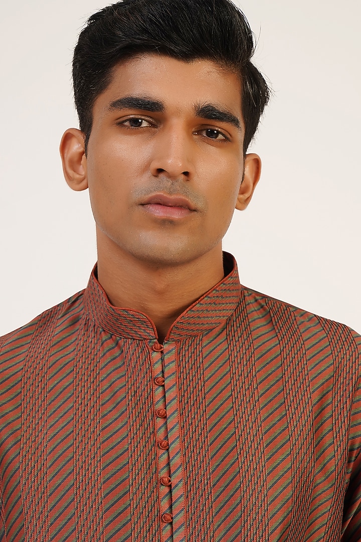 Brown Cotton Silk Chanderi Printed Kurta Set by Dhruv Vaish at Pernia's Pop Up Shop