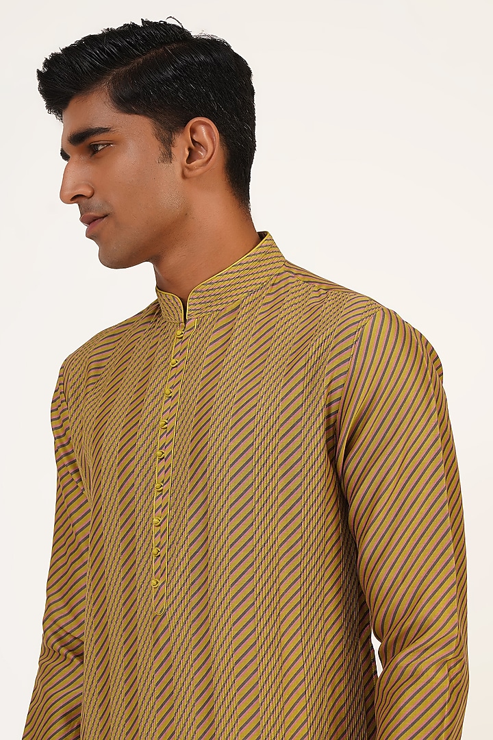Lime Tilt Cotton Silk Chanderi Printed Kurta Set by Dhruv Vaish at Pernia's Pop Up Shop