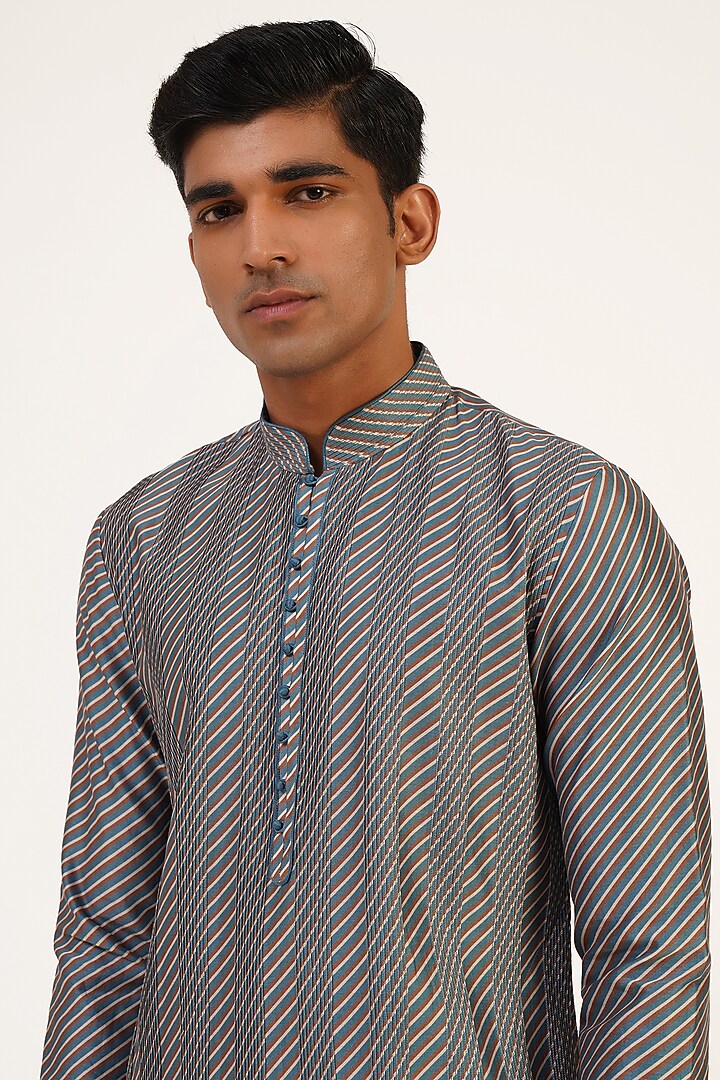Ocean Tilt Cotton Silk Chanderi Printed Kurta Set by Dhruv Vaish at Pernia's Pop Up Shop
