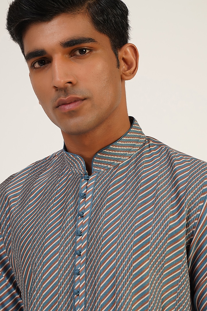 Ocean Tilt Cotton Silk Chanderi Printed Kurta Set by Dhruv Vaish at Pernia's Pop Up Shop
