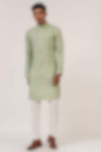 Jade Mist Textured Cotton Silk Kurta Set by Dhruv Vaish