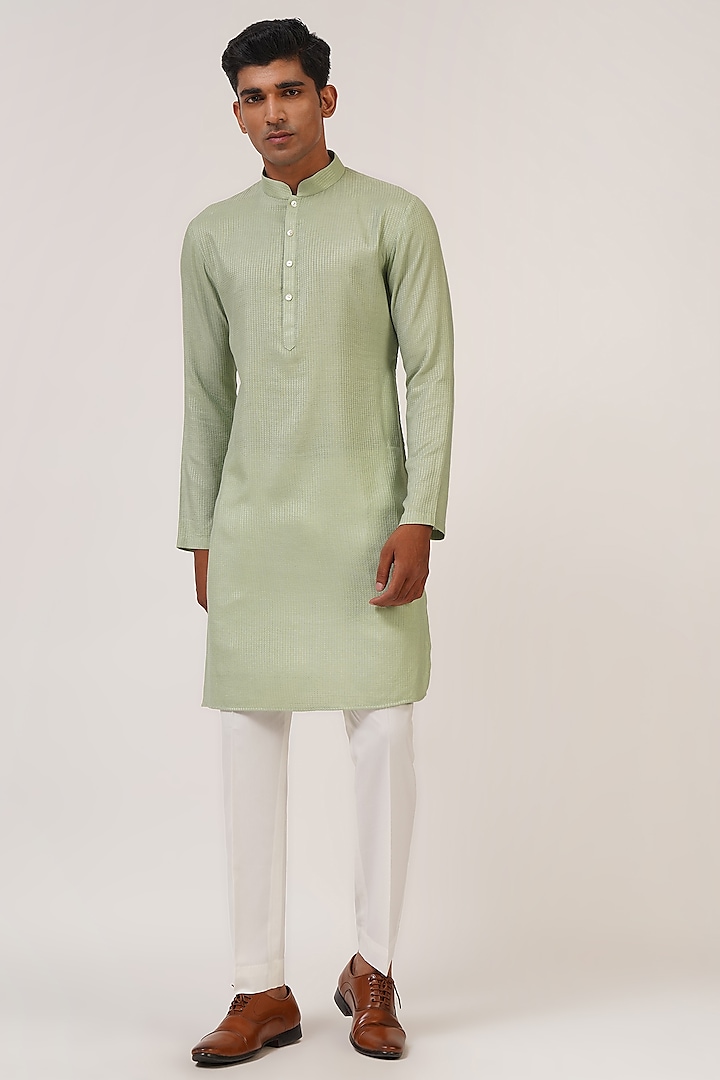 Jade Mist Textured Cotton Silk Kurta Set by Dhruv Vaish