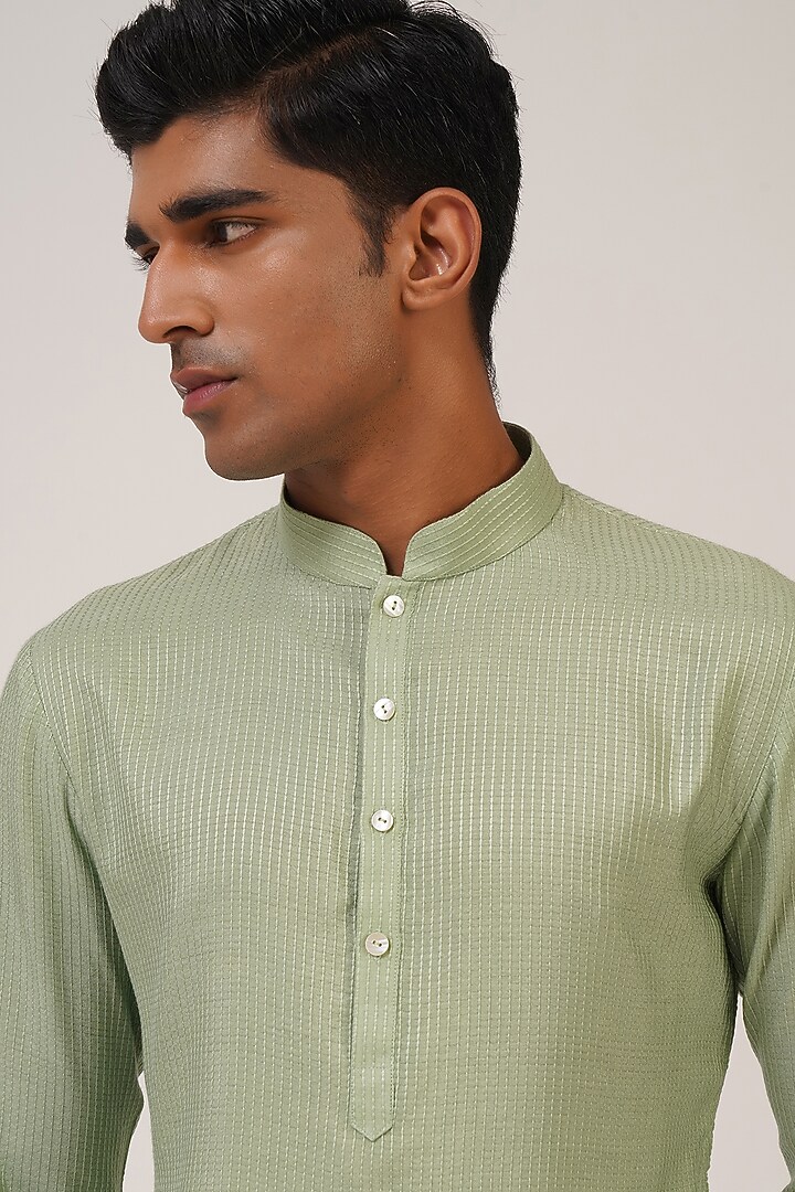 Jade Mist Textured Cotton Silk Kurta Set by Dhruv Vaish at Pernia's Pop Up Shop