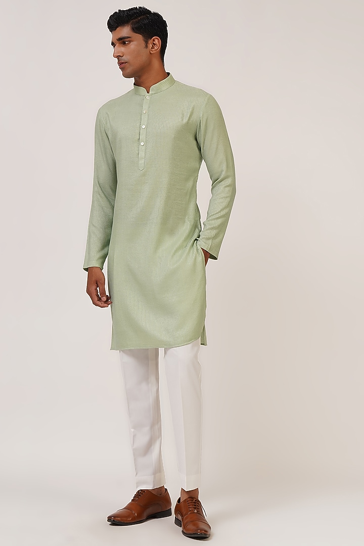 Jade Mist Textured Cotton Silk Kurta Set by Dhruv Vaish at Pernia's Pop Up Shop