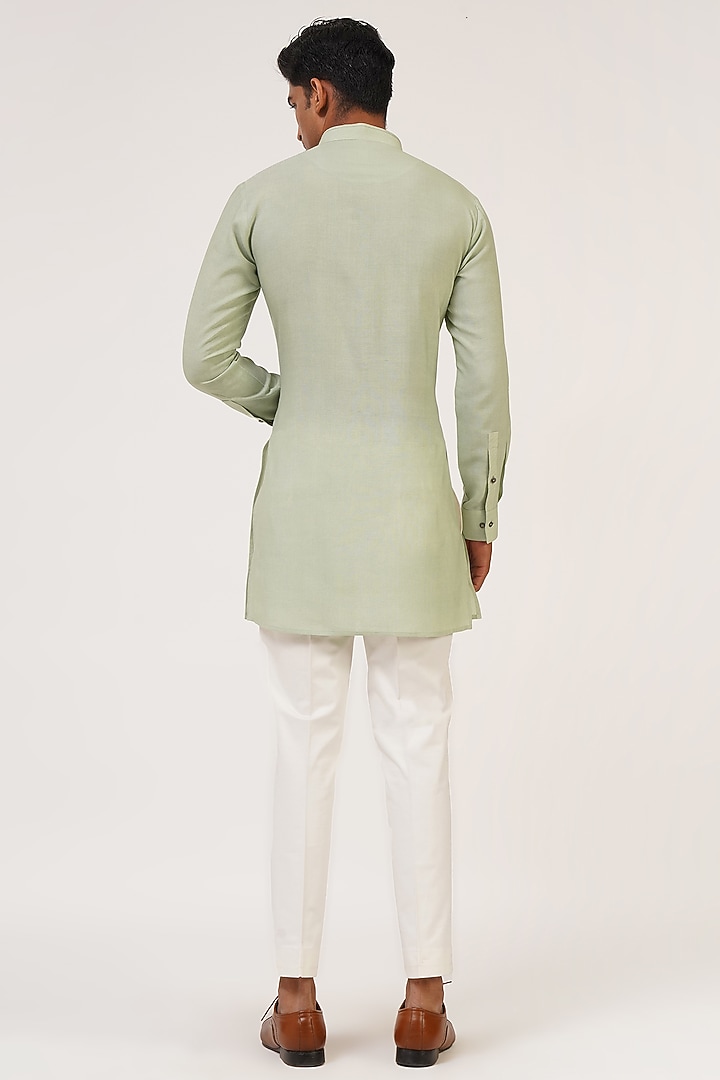 Jade Mist Silk Zari Embroidered Groom Indowestern Set by Dhruv Vaish at Pernia's Pop Up Shop