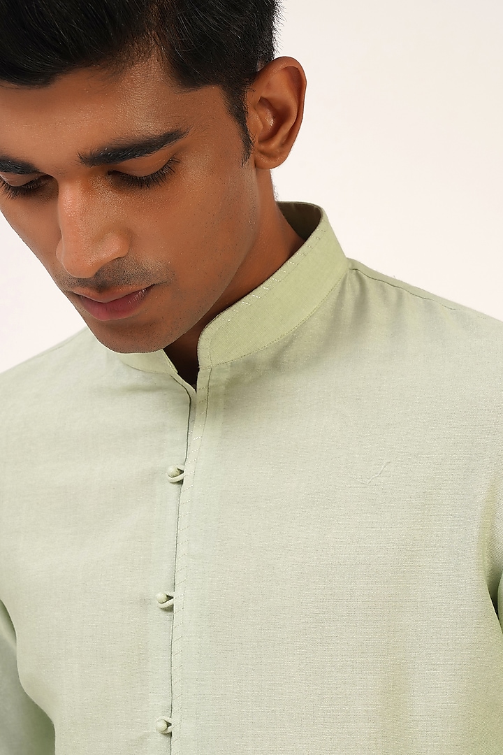 Jade Mist Silk Zari Embroidered Groom Indowestern Set by Dhruv Vaish at Pernia's Pop Up Shop