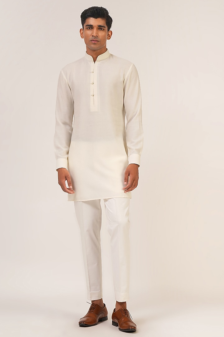 Ivory Silk Zari Embroidered Groom Indowestern Set by Dhruv Vaish at Pernia's Pop Up Shop