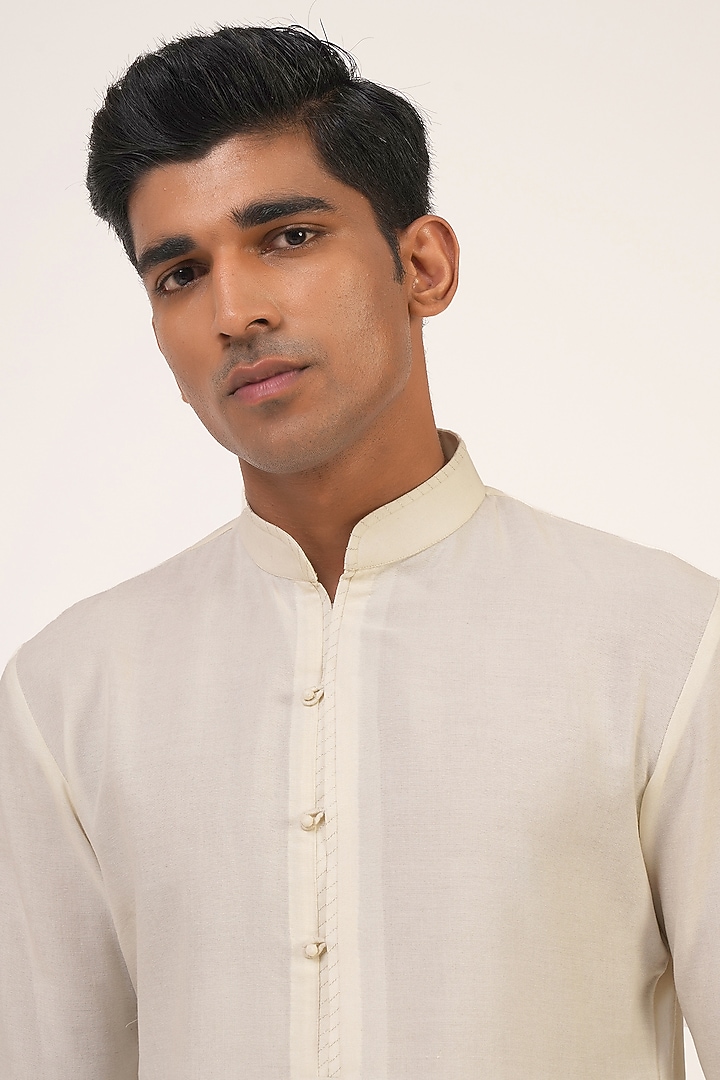 Ivory Silk Zari Embroidered Groom Indowestern Set by Dhruv Vaish at Pernia's Pop Up Shop