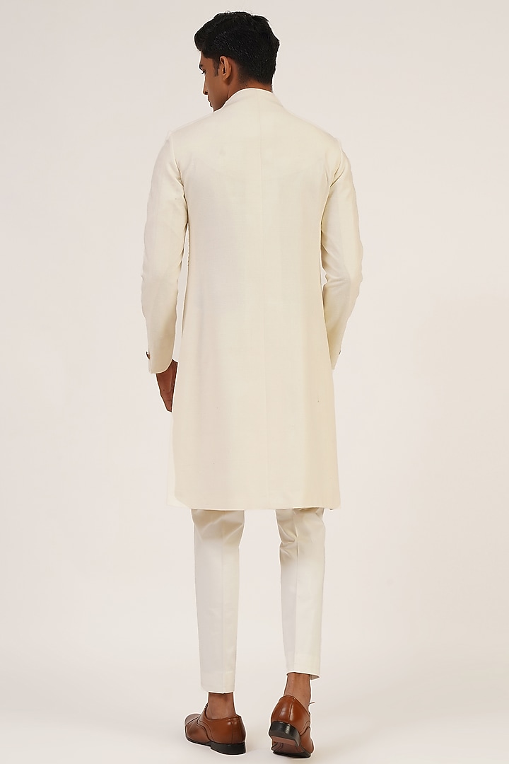 Ivory Silk French Knot Embroidered Wedding Sherwani Set by Dhruv Vaish at Pernia's Pop Up Shop
