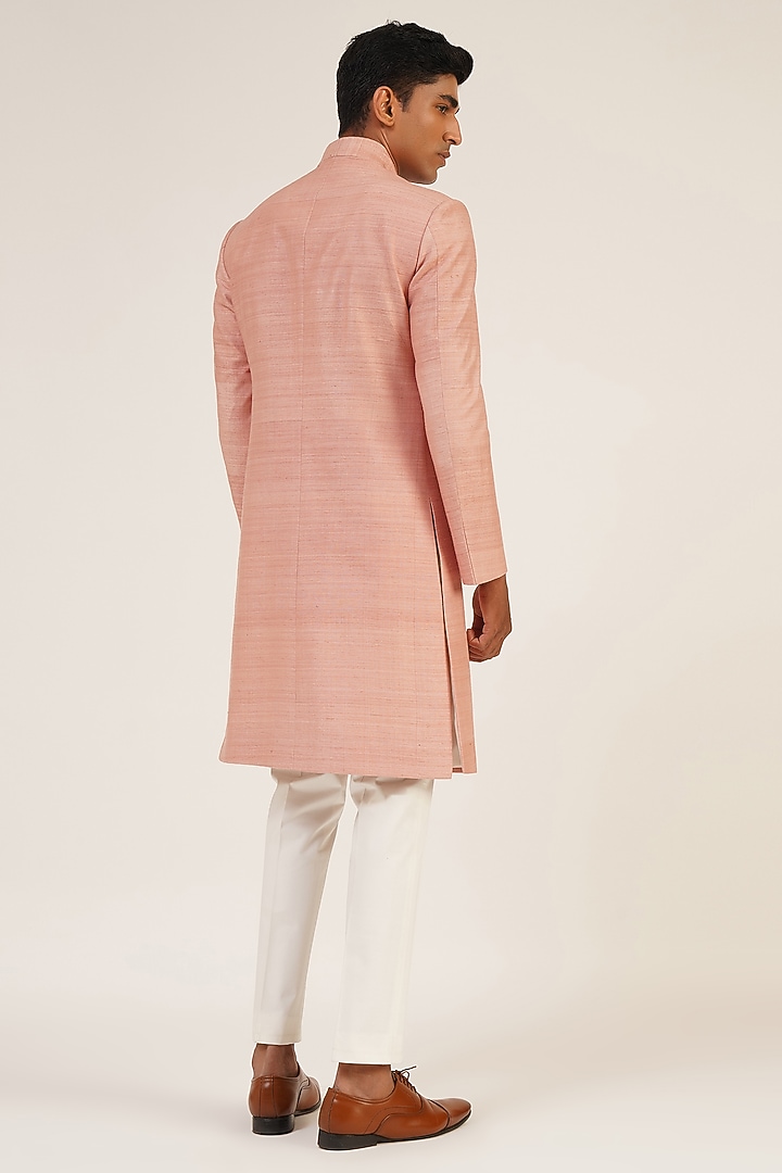 Sandrose Pink Silk French Knot Embroidered Wedding Sherwani by Dhruv Vaish at Pernia's Pop Up Shop