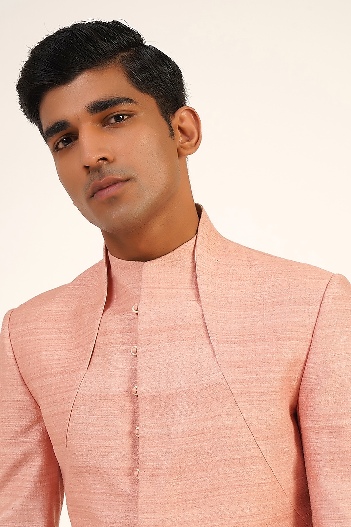 Sandrose Pink Silk French Knot Embroidered Wedding Sherwani by Dhruv Vaish at Pernia's Pop Up Shop