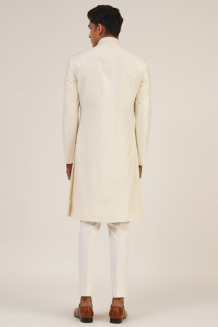 Ivory Silk Wedding Sherwani by Dhruv Vaish at Pernia's Pop Up Shop