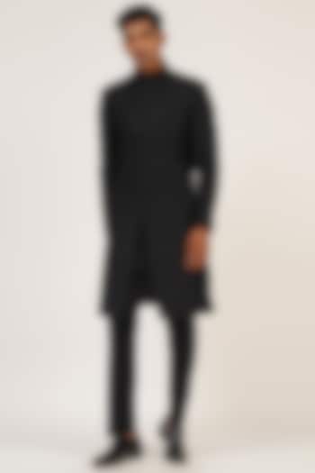 Black Silk Sherwani by Dhruv Vaish