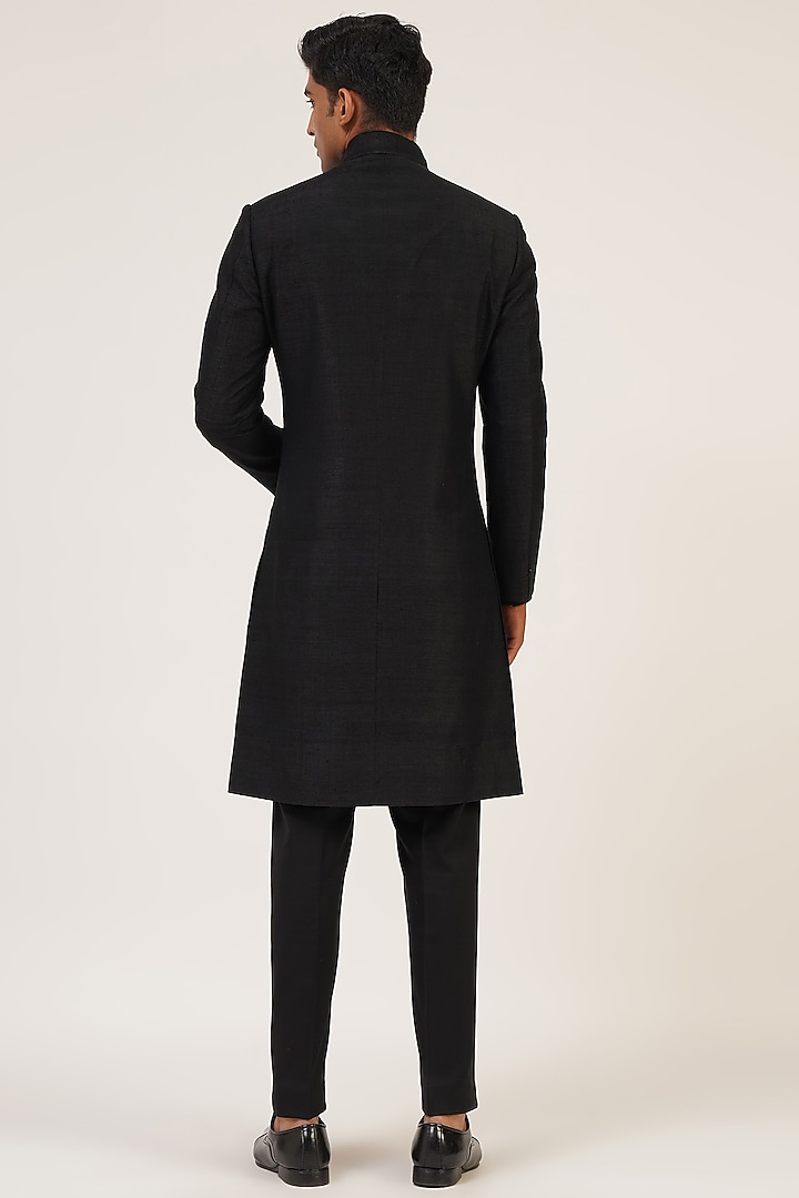 Black Silk Wedding Sherwani by Dhruv Vaish at Pernia's Pop Up Shop