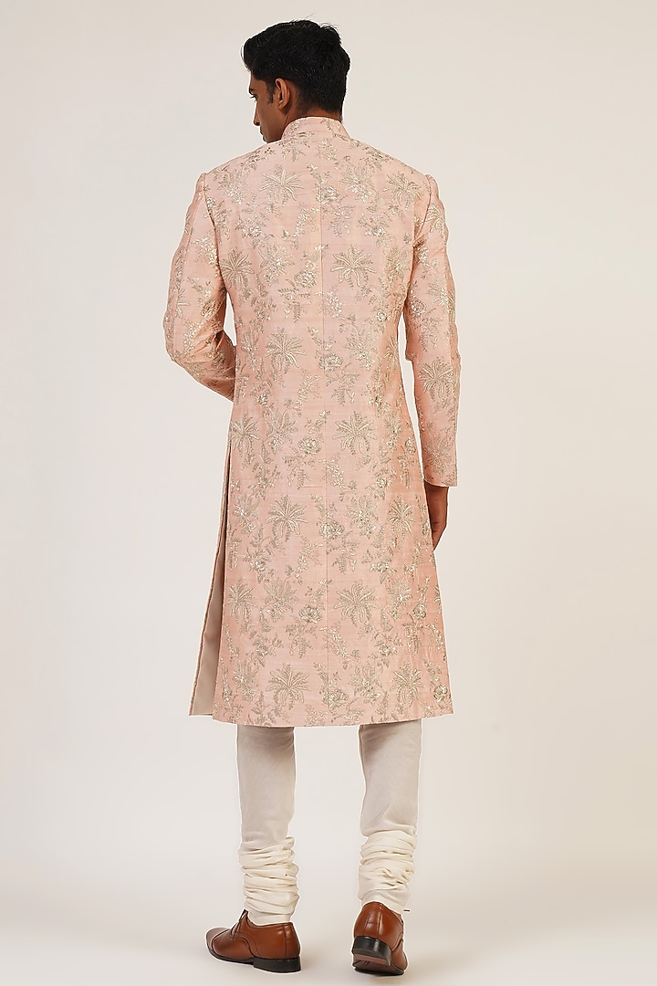 Sandrose Silk Embroidered Groom Sherwani Set by Dhruv Vaish at Pernia's Pop Up Shop