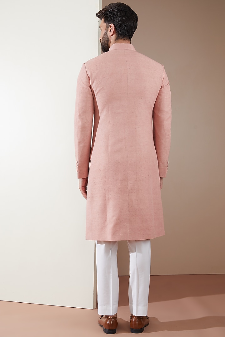 Sandrose Pink Silk Panelled Wedding Sherwani Set by Dhruv Vaish at Pernia's Pop Up Shop