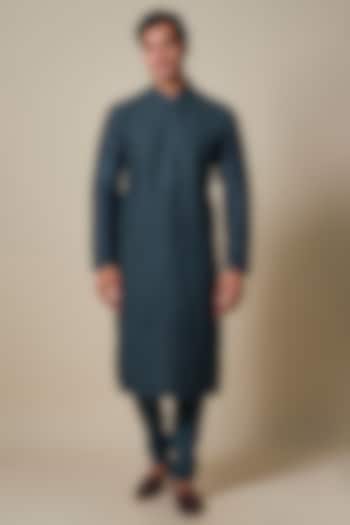 Yale Blue Silk Kurta Set by Dhruv Vaish at Pernia's Pop Up Shop