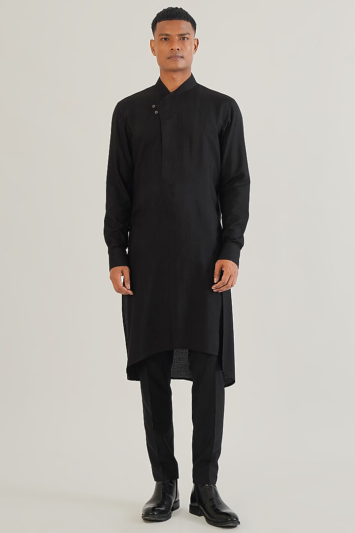 Black Silk Motif Embroidered Nehru Jacket by Dhruv Vaish at Pernia's Pop Up Shop