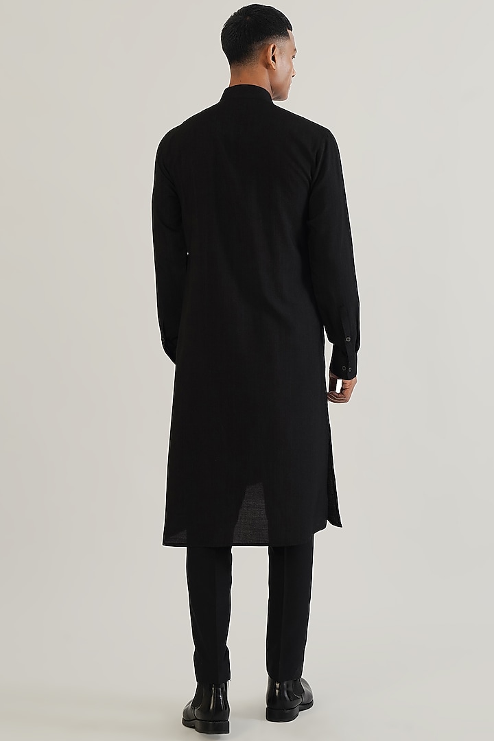 Black Silk Motif Embroidered Nehru Jacket by Dhruv Vaish at Pernia's Pop Up Shop