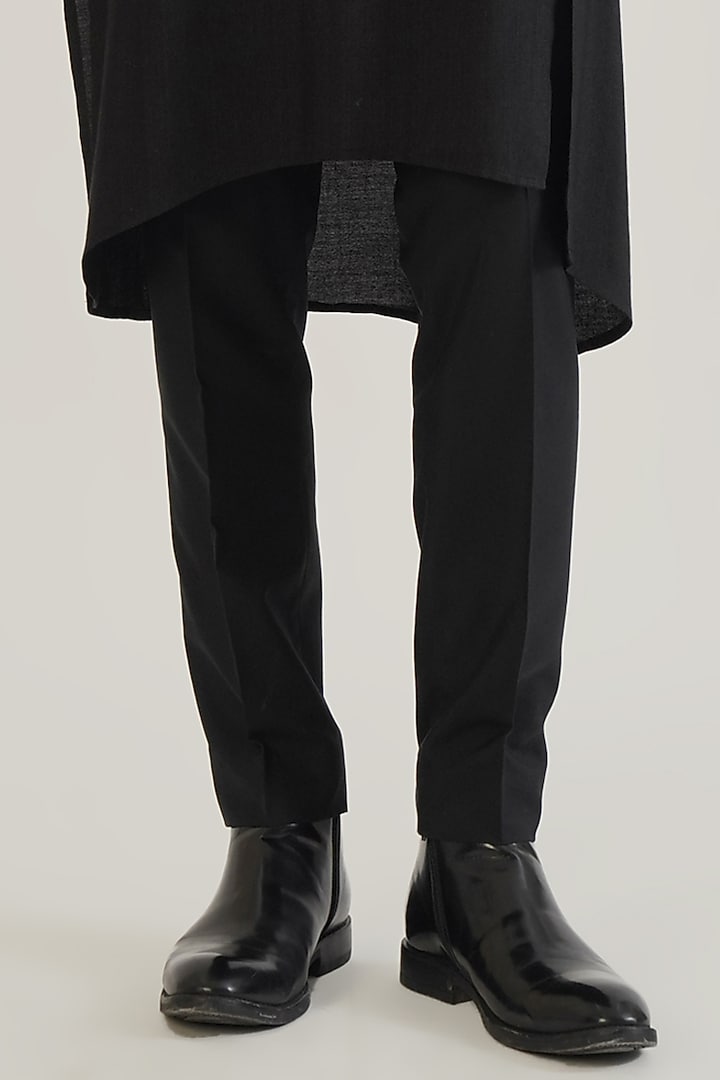 Black Silk Motif Embroidered Nehru Jacket by Dhruv Vaish at Pernia's Pop Up Shop