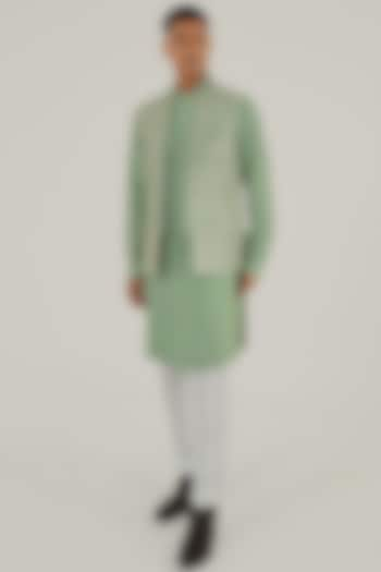 Jade Mist Silk Thread Embroidered Open-Nehru Jacket by Dhruv Vaish at Pernia's Pop Up Shop